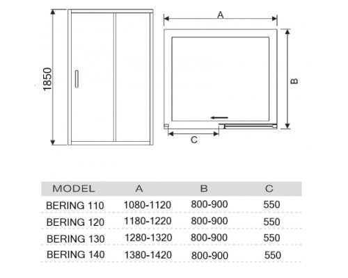 Душевая дверь River Bering 130 MT 130x185, мат.\мат. хр.