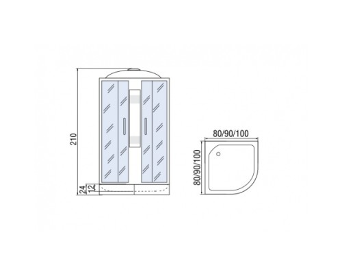 МОНОМАХ  80/24 С МЗ Душевая кабина, 800*800*2100, полукруг
