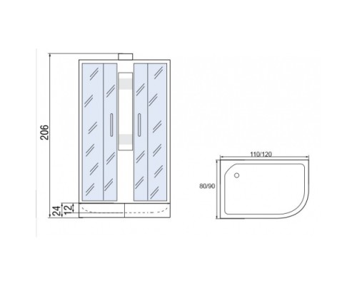 МОНОМАХ Б/К 120/90/24 МЗ R Душевая кабина, б/крыши, 1200*900*2060, асимметричная