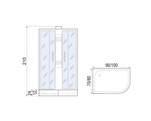 Душевая кабина МОНОМАХ  90/80/24 МЗ R 900х800 стекло прозрачное с рисунком, профиль хром 