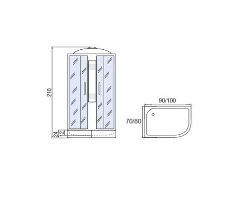 МОНОМАХ 100/80/24 МЗ R Душевая кабина, 1000*800*2100, асимметричная