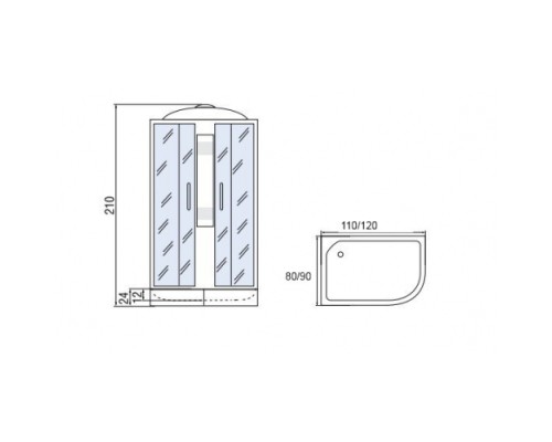 МОНОМАХ 110/80/24 МЗ R Душевая кабина, 1100*800*2100, асимметричная