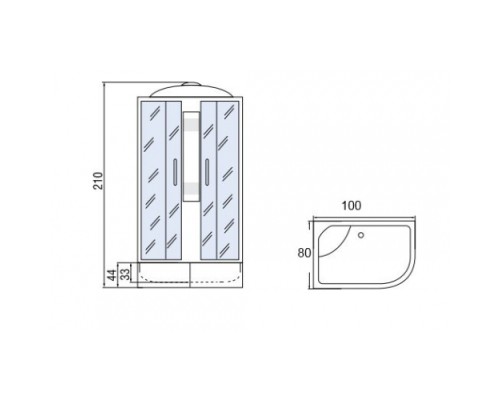 МОНОМАХ 100/80/44 С МЗ R Душевая кабина, 1000*800*2100, асимметричная