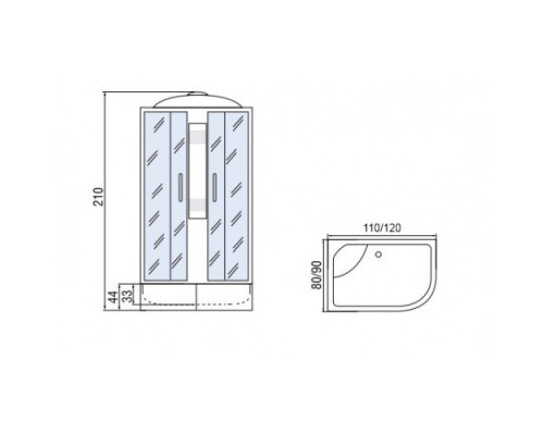 МОНОМАХ 110/80/44 С МЗ R Душевая кабина, 1100*800*2100, асимметричная