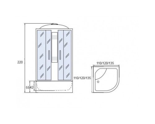 МОНОМАХ 135/135/55  С МЗ Душевая кабина, 1350*1350*2200, полукруг