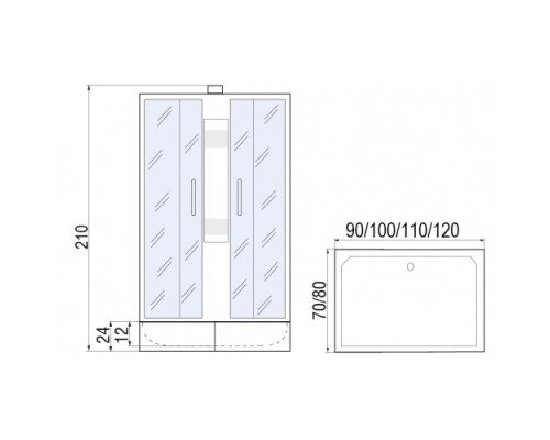 МОНОМАХ Б/К 110/80/24 S МЗ Душевая кабина, б/крыши, 1100*800*2100, прямоугольная