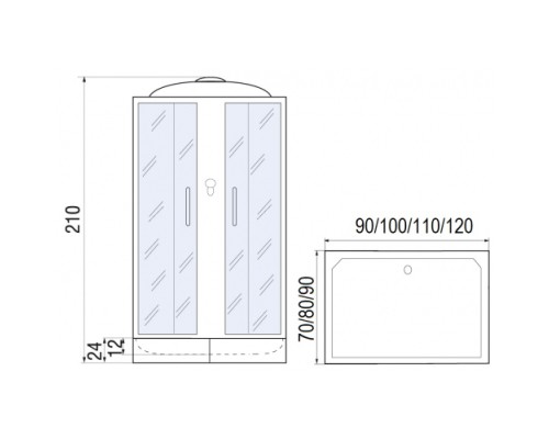 МОНОМАХ  90/70/24 S МЗ Душевая кабина, 900*700*2100, прямоугольная