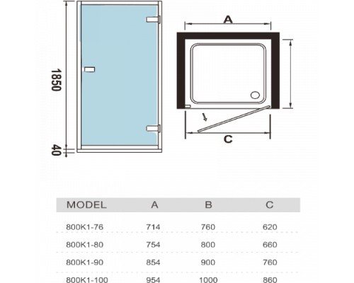 WW600 600K1-90 Размер 900х1850 мм Душевое ограждение