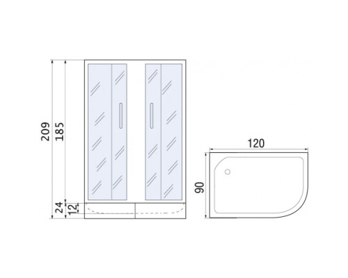 Душевая кабина River Don XL 120/90/24 MT L 120x90, асимм., левая, мат.\мат. хр.