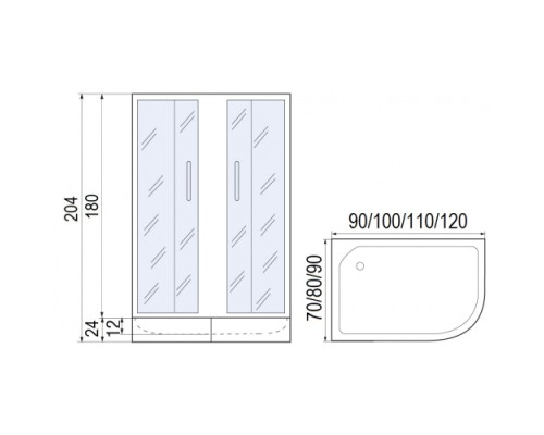 МОНОМАХ ДУ  90/70/180 МЗ L/R Душевое ограждение, 900*700*1800, асимметричное
