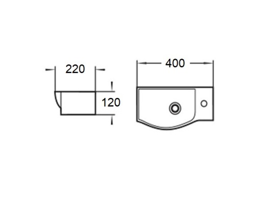 WW AISBACH 7940 GL-WT R Раковина подвесная (глянцевая белая)  400х220х120 мм