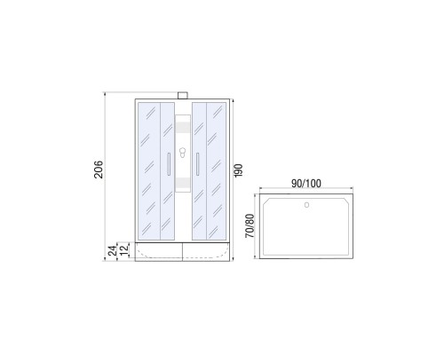 Душевая кабина River QUADRO Б/К без крыши, 100х80 матовое стекло, профиль хром матовый Душевая кабина River QUADRO Б/К без крыши, 100х80 матовое стекло, профиль хром матовый