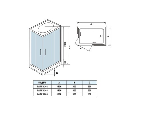 Душевая кабина Weltwasser WW 500 LAINE 1204 120х90 стекло прозрачное, профиль хром матовый