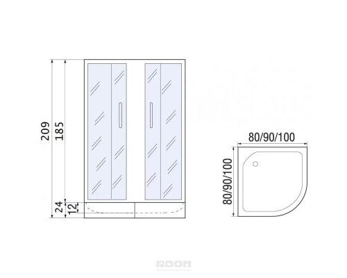 DON XL  90/180-24 MT Душевое ограждение с поддоном, стекло матовое, профиль хром