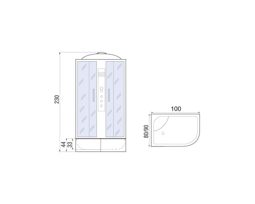 DUNAY XL 100/80/44 MT R Душевая кабина с поддоном, стекло матовое, профиль хром матовый