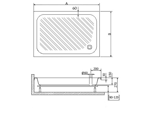 Душевой поддон прямоугольный RGW B/CL-S белый акрил cерия Acryl (90*120) 16180292-51