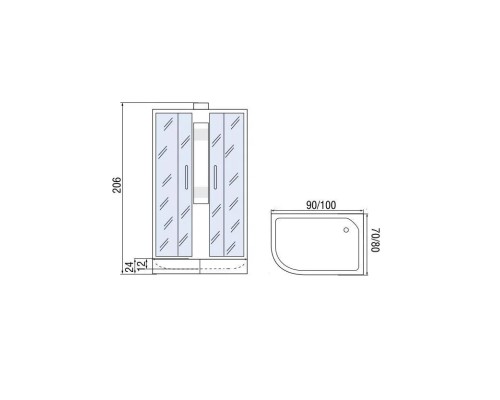 Душевая кабина МОНОМАХ Б/К  без крыши 100/80/24 МЗ R 100х80стекла прозрачное с рисунком, профиль хром матовый