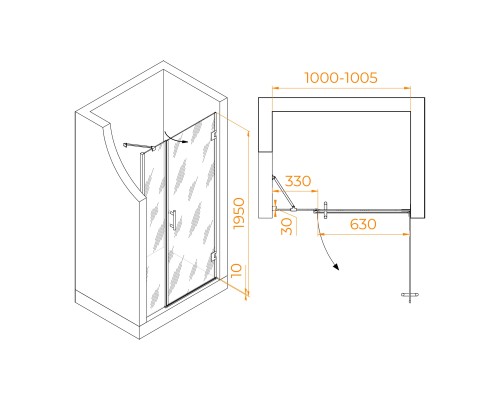 Распашная душевая дверь RGW HO-012 100*195 прозрачное стекло 8 мм 350601200-11