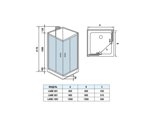 Душевая кабина Weltwasser WW 500 LAINE 801 80х80 прозрачное стекло, профиль хром матовый