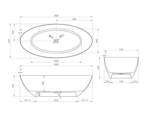 ABBER KARBON отдельностоящая ванна из карбона 180x85x52 I AK9002-1.8
