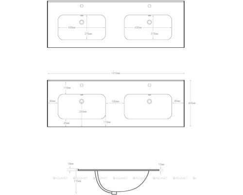 Раковина Aquanet Flat 120 (двойная) белая 254367 Раковина Aquanet Flat 120 (двойная) белая 254367