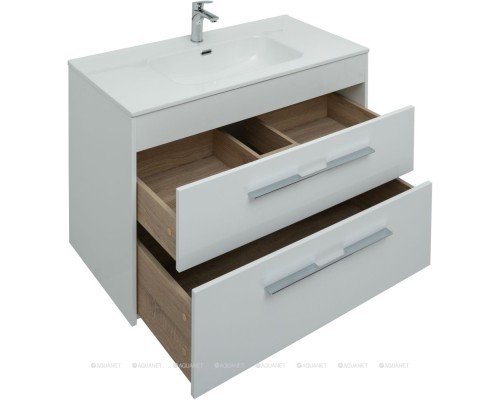 Мебель для ванной Aquanet Августа 100 белый (ручка хром, раковина Flat) 281160