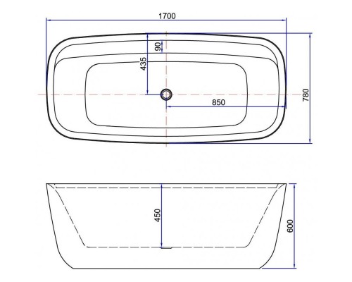 Акриловая ванна Aquanet Family Fine 170x78 95778-GW-MB Gloss Finish (панель Black matte)