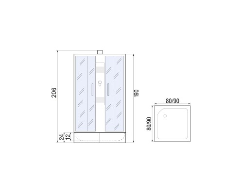 Душевая кабина River QUADRO 80x80 см – квадратная, матовое стекло, профиль хром матовый, без крыши