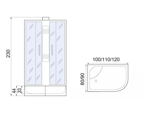 Душевая кабина Мономах XL Б/К 120x80x44 МЗ R 10000012106 без гидромассажа 