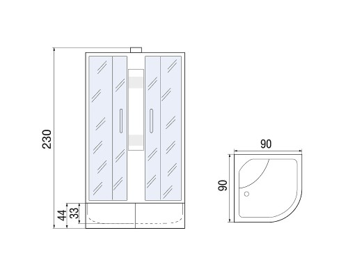 Душевая кабина Мономах XL Б/К 90x90x44 С МЗ 10000012110 без гидромассажа 