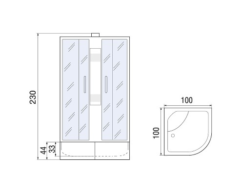 Душевая кабина Мономах XL Б/К 100x100x44 С МЗ 10000012112 без гидромассажа 