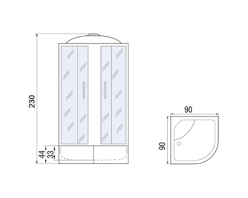 Душевая кабина Мономах XL 90x90x44 С МЗ 10000012114 без гидромассажа 