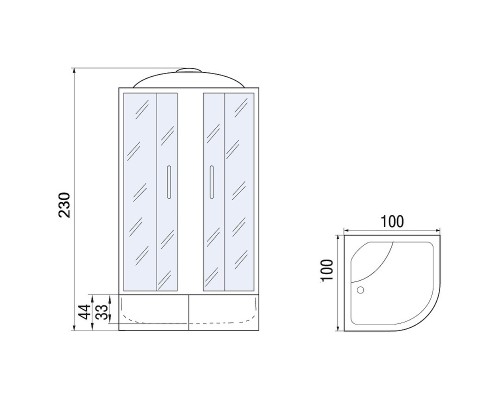 Душевая кабина Мономах XL 100x100x44 С МЗ 10000012115 без гидромассажа 