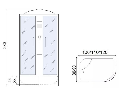 Душевая кабина Мономах XL 120x80x44 МЗ L 10000012121 без гидромассажа 