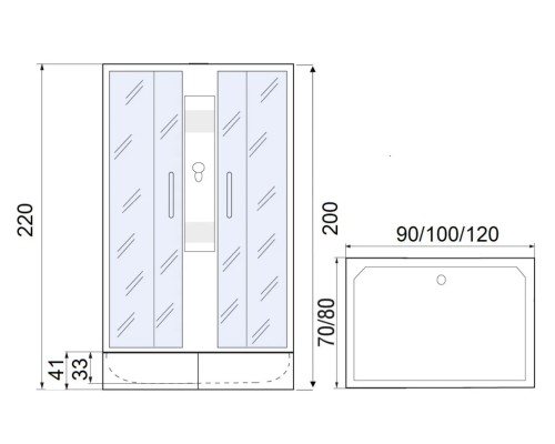 Душевая кабина River QUADRO 120x80 см – прямоугольная, матовое стекло, профиль хром матовый, без крыши, глубокий поддон