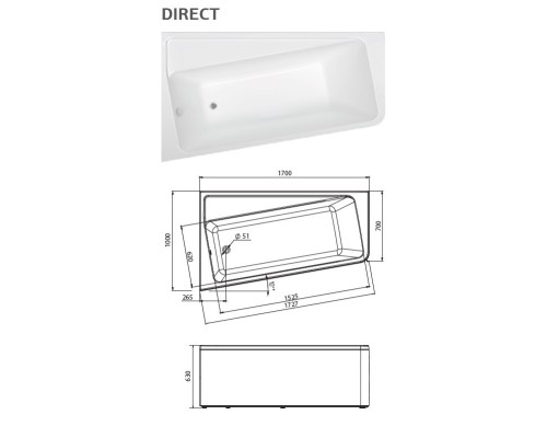 Ванна акриловая 1Марка "DIRECT" 170*100 L Ванна акриловая 1Марка "DIRECT" 170*100 L