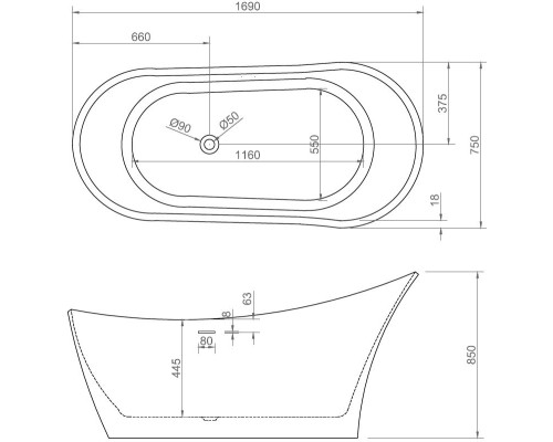ABBER акриловая ванна слив-перелив стальной каркас 169x75x85 I AB9245 ABBER акриловая ванна слив-перелив стальной каркас 169x75x85 I AB9245