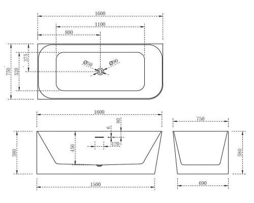 ABBER акриловая ванна слив-перелив стальной каркас 160x75x58 I AB9331-1.6 L ABBER акриловая ванна слив-перелив стальной каркас 160x75x58 I AB9331-1.6 L