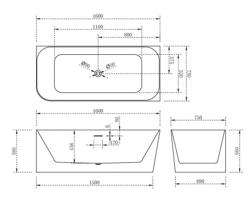 ABBER акриловая ванна слив-перелив стальной каркас 160x75x58 I AB9331-1.6 R ABBER акриловая ванна слив-перелив стальной каркас 160x75x58 I AB9331-1.6 R