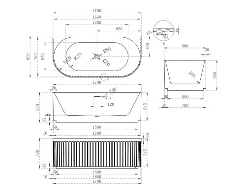 ABBER акриловая ванна слив-перелив стальной каркас 170x80x58 I AB9416-1.7 ABBER акриловая ванна слив-перелив стальной каркас 170x80x58 I AB9416-1.7