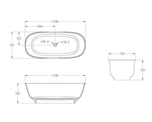 ABBER прозрачная ванна из полиэфирной смолы цвет черный 170x75x55 I AT9707Onyx