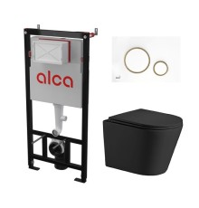 Комплект инсталляции AlcaPlast с подвесным безободковый унитазом SALZBACH 043 GL-WT-B (сиденье ультратонкое микролифт) I кнопки смыва цвет белый