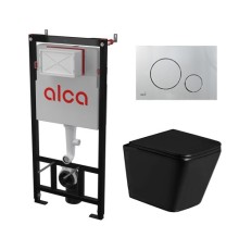 Комплект инсталляции AlcaPlast с подвесным безободковый унитазом GELBACH 043 GL-WT (сиденье ультратонкое микролифт) I кнопки смыва цвет хром мат 