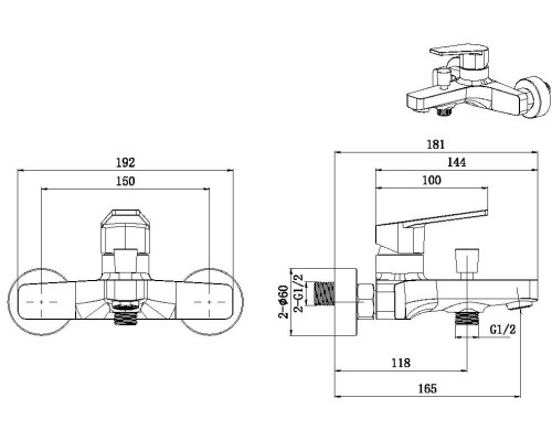 5.E1003-31 ECLIPSE Cмеситель для ванны, черн.мат (314325)