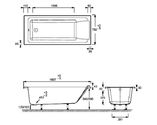 Акриловая ванны Jacob Delafon Sofa 170x75 I E60515RU-01