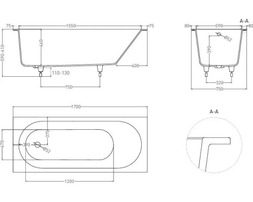 Ванна встраиваемая каменная LoveForm LOFO 170x75 Solid Surface белый матовый UM12222