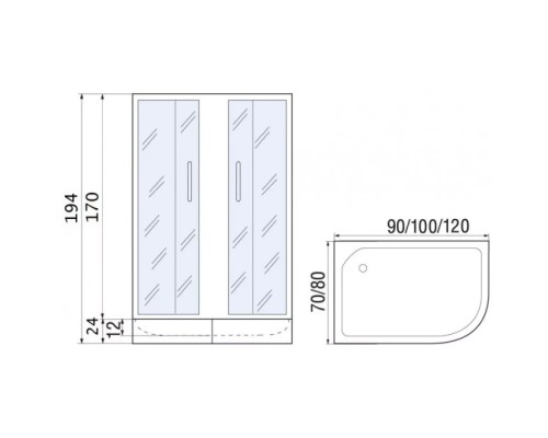 Душевое ограждение River Don 90/70/24 MT R  90x70 с поддоном ,стекло матовое, профиль хром 