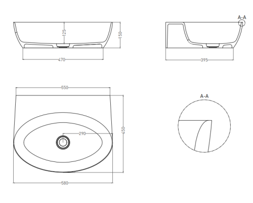 Раковина накладная Salini S-Stone Матовое ALDA 580x450мм I 140321M Раковина накладная Salini S-Stone Матовое ALDA 580x450мм I 140321M