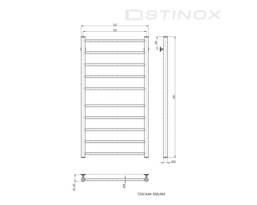 Полотенцесушитель водяной Stinox TOSCANA 500x1000 (хром) 