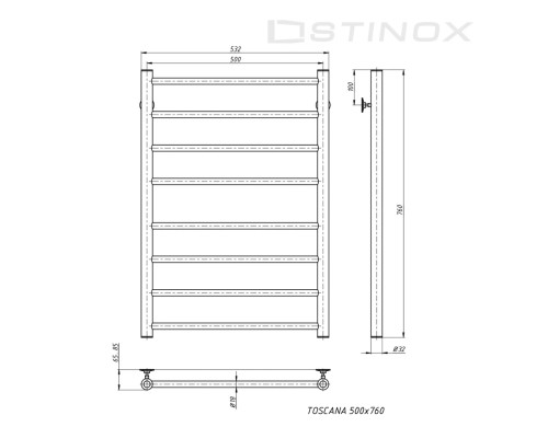 Полотенцесушитель водяной Stinox TOSCANA 500x800 (хром)